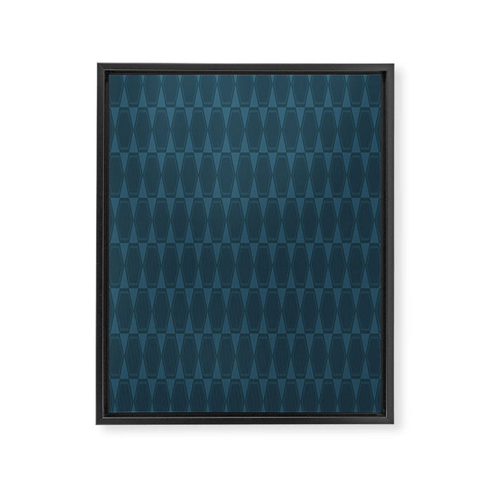 Mid Century Modern Dark Blue Gray Geometric Hexad Pattern Framed Canvas Print Gallery Image 1