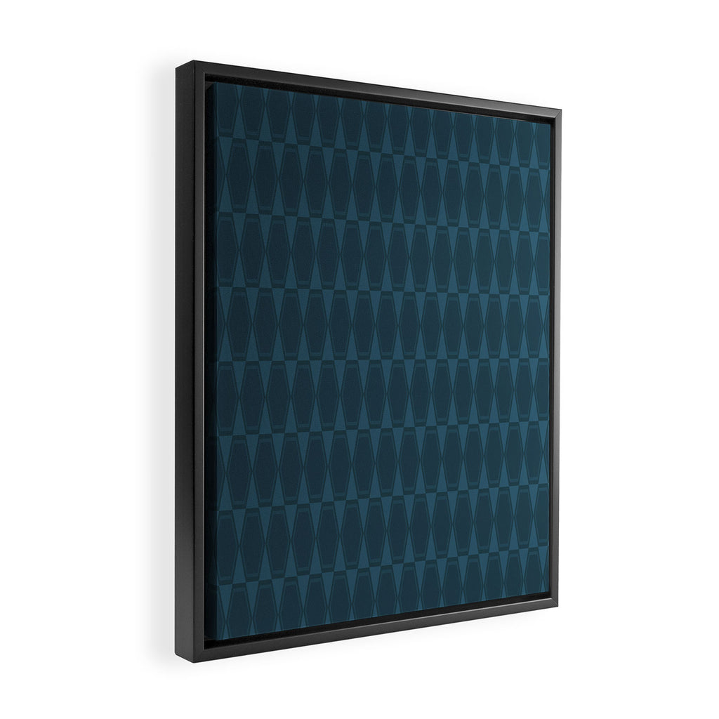 Mid Century Modern Dark Blue Gray Geometric Hexad Pattern Framed Canvas Print Gallery Image 2