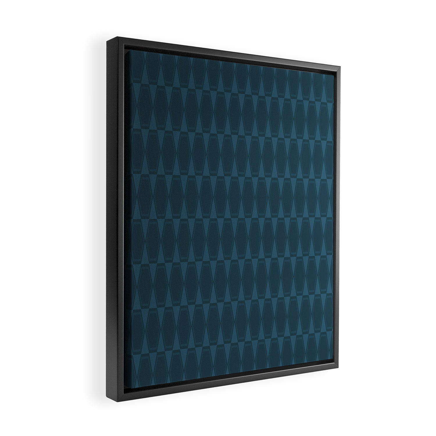 Mid Century Modern Dark Blue Gray Geometric Hexad Pattern Framed Canvas Print Gallery Image 2