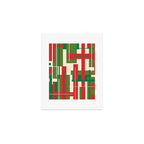 Mid Century Modern Deconstructed Christmas Plaid Pattern in Retro Red, Olive Green, and Xmas Cream Art Print Gallery Image 1