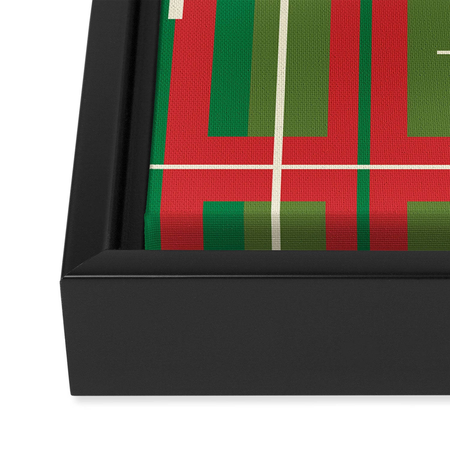Mid Century Modern Deconstructed Christmas Plaid Pattern in Retro Red, Olive Green, and Xmas Cream Framed Canvas Print Gallery Image 3