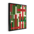 Mid Century Modern Deconstructed Christmas Plaid Pattern in Retro Red, Olive Green, and Xmas Cream Framed Canvas Print Gallery Image 2