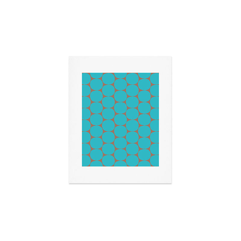 Mid Century Modern Dots Pattern in Turquoise Blue and Mocha Brown Art Print Gallery Image 1