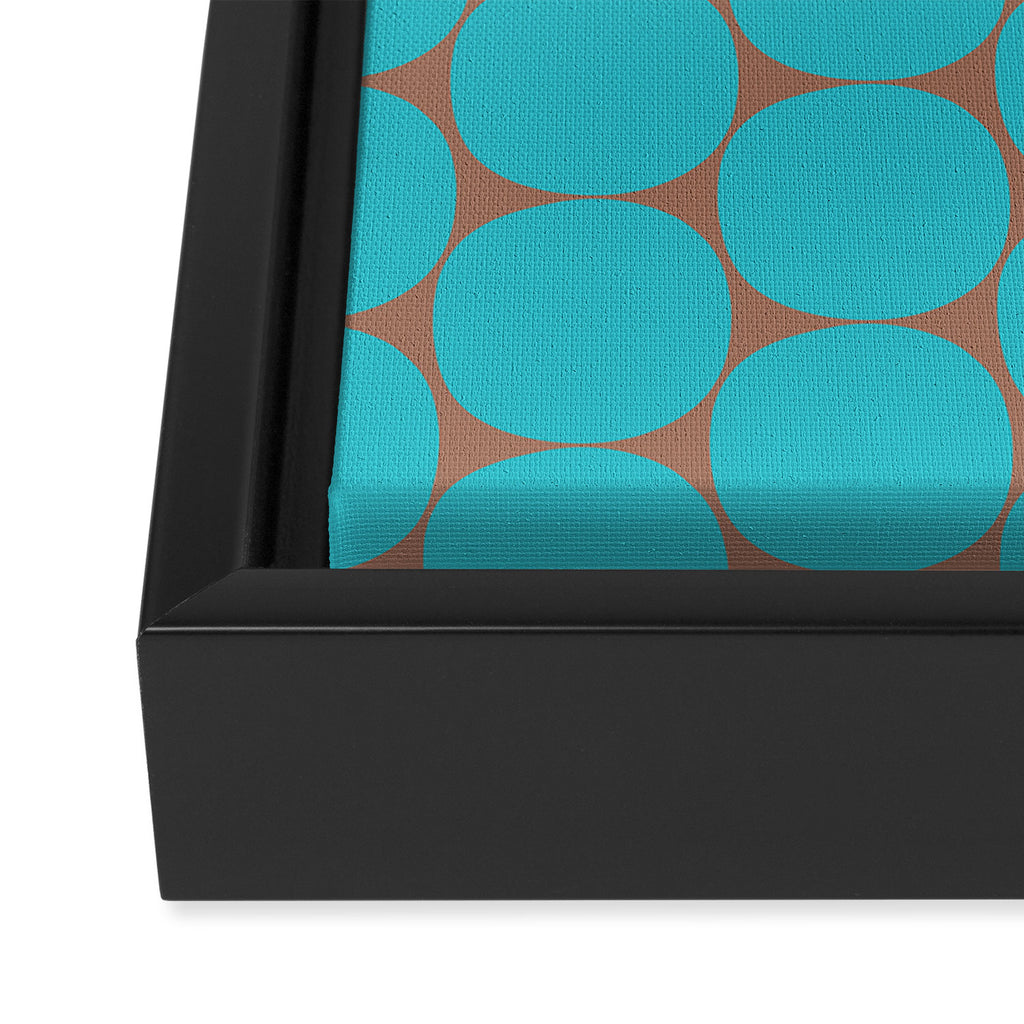 Mid Century Modern Dots Pattern in Turquoise Blue and Mocha Brown Framed Canvas Print Gallery Image 3
