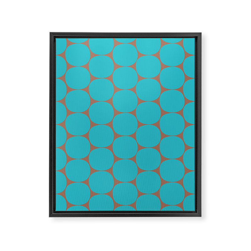 Mid Century Modern Dots Pattern in Turquoise Blue and Mocha Brown Framed Canvas Print Gallery Image 8