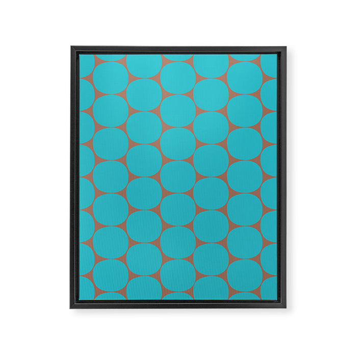 Mid Century Modern Dots Pattern in Turquoise Blue and Mocha Brown Framed Canvas Print Gallery Image 1