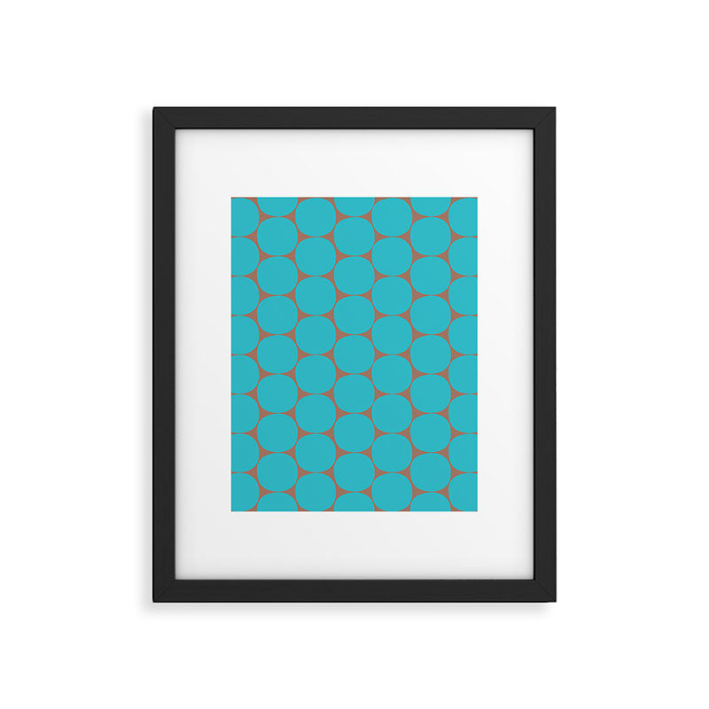 Mid Century Modern Dots Pattern in Turquoise Blue and Mocha Brown Framed Art Print Gallery Image 6