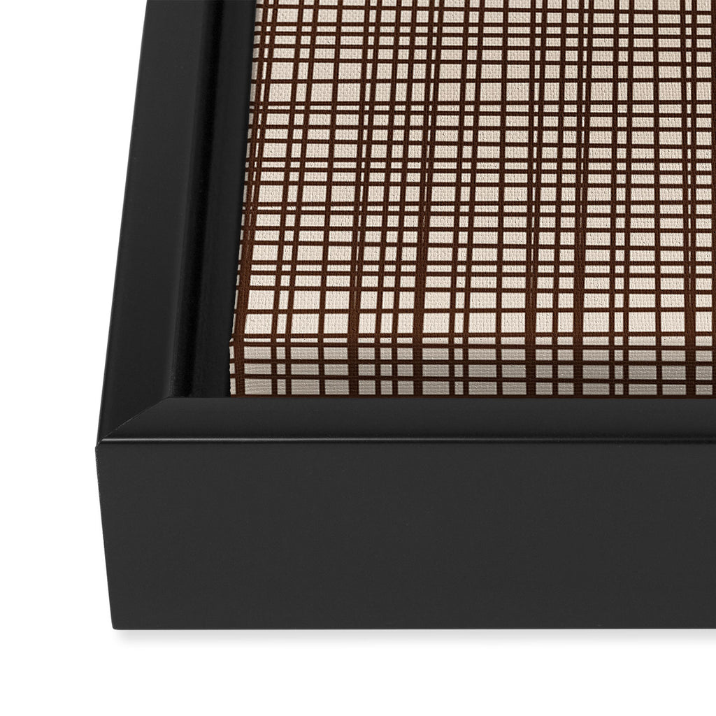 Mid Century Modern Fine Weave Minimalist Retro Woven Pattern in Dark Brown and Light Beige Framed Canvas Print Gallery Image 3