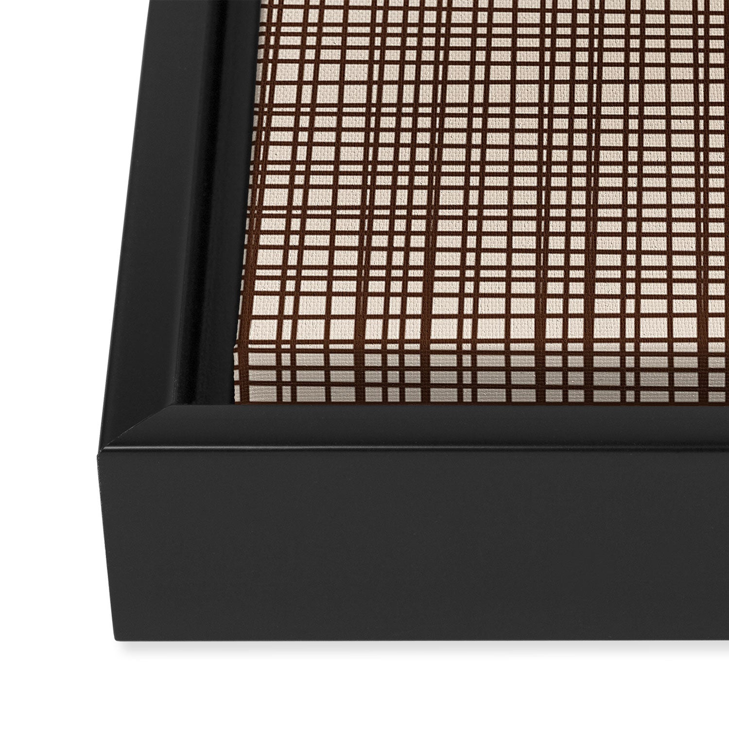 Mid Century Modern Fine Weave Minimalist Retro Woven Pattern in Dark Brown and Light Beige Framed Canvas Print Gallery Image 3
