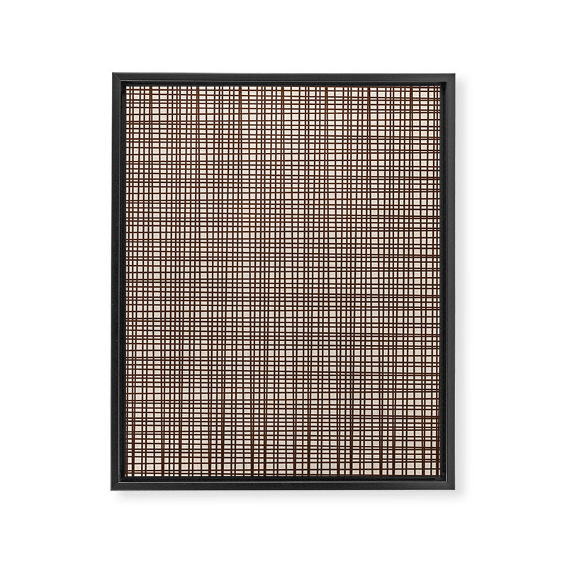Mid Century Modern Fine Weave Minimalist Retro Woven Pattern in Dark Brown and Light Beige Framed Canvas Print Gallery Image 8