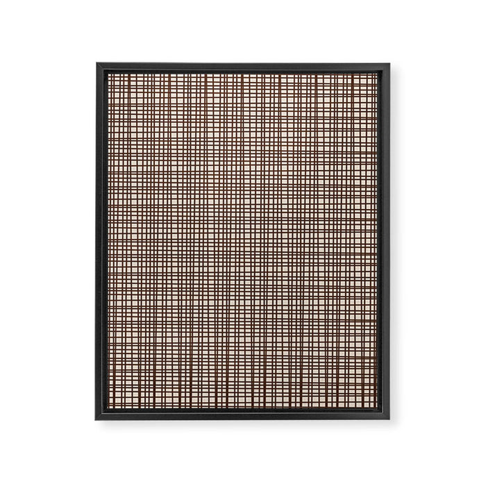 Mid Century Modern Fine Weave Minimalist Retro Woven Pattern in Dark Brown and Light Beige Framed Canvas Print Gallery Image 1
