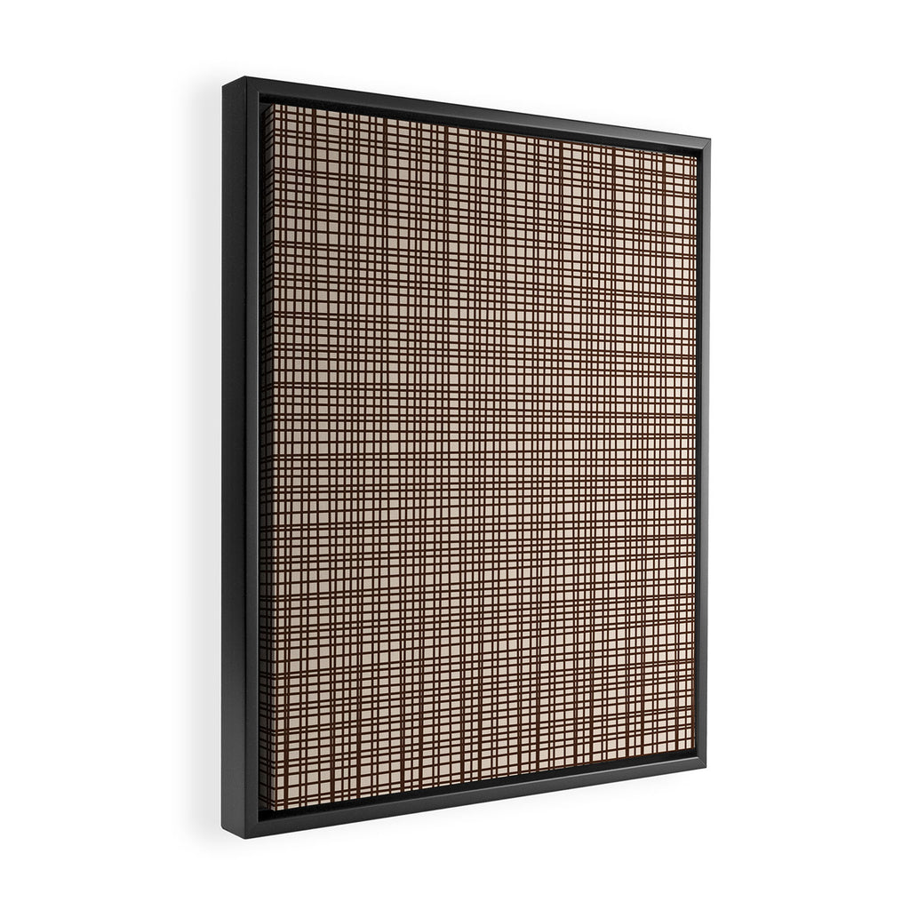 Mid Century Modern Fine Weave Minimalist Retro Woven Pattern in Dark Brown and Light Beige Framed Canvas Print Gallery Image 2