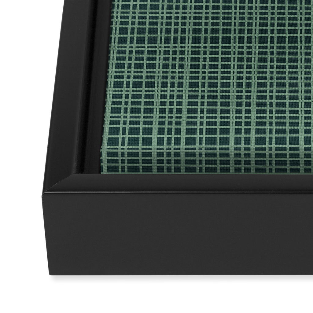 Mid Century Modern Fine Weave Minimalist Retro Woven Pattern in Forest Green Framed Canvas Print Gallery Image 3