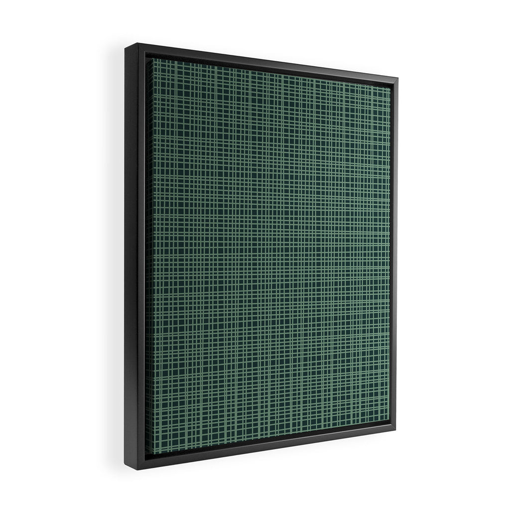 Mid Century Modern Fine Weave Minimalist Retro Woven Pattern in Forest Green Framed Canvas Print Gallery Image 2