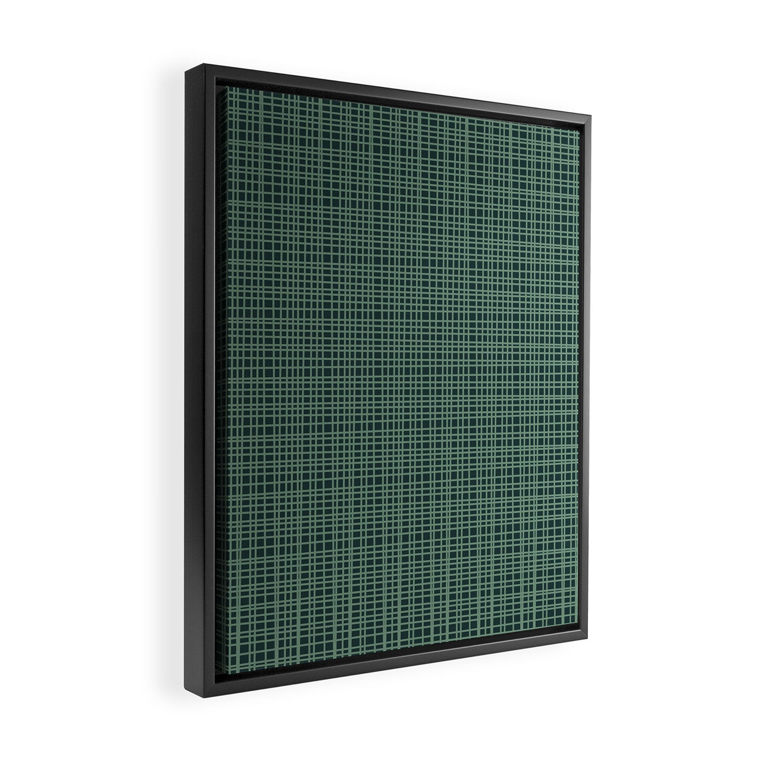 Mid Century Modern Fine Weave Minimalist Retro Woven Pattern in Forest Green Framed Canvas Print Gallery Image 2