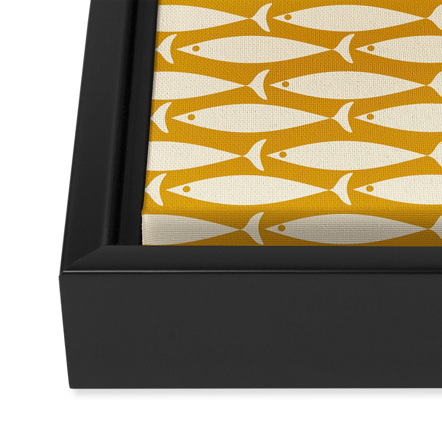 Mid Century Modern Fish Geometric Pattern in Mustard Framed Canvas Print Gallery Image 3