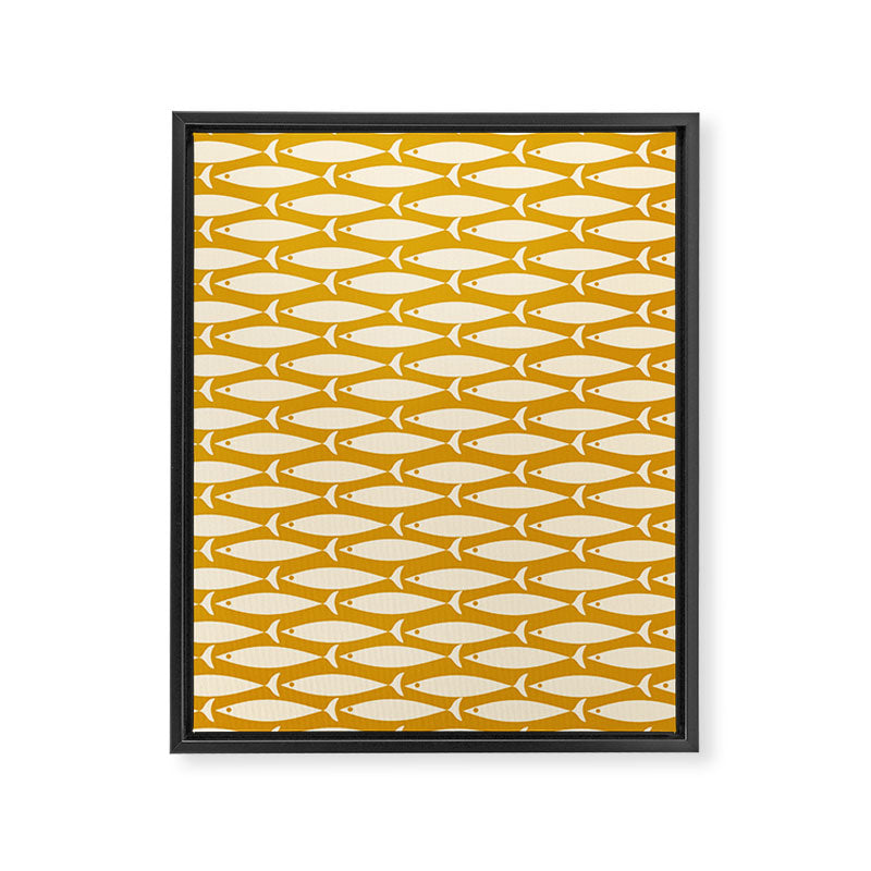 Mid Century Modern Fish Geometric Pattern in Mustard Framed Canvas Print Gallery Image 8