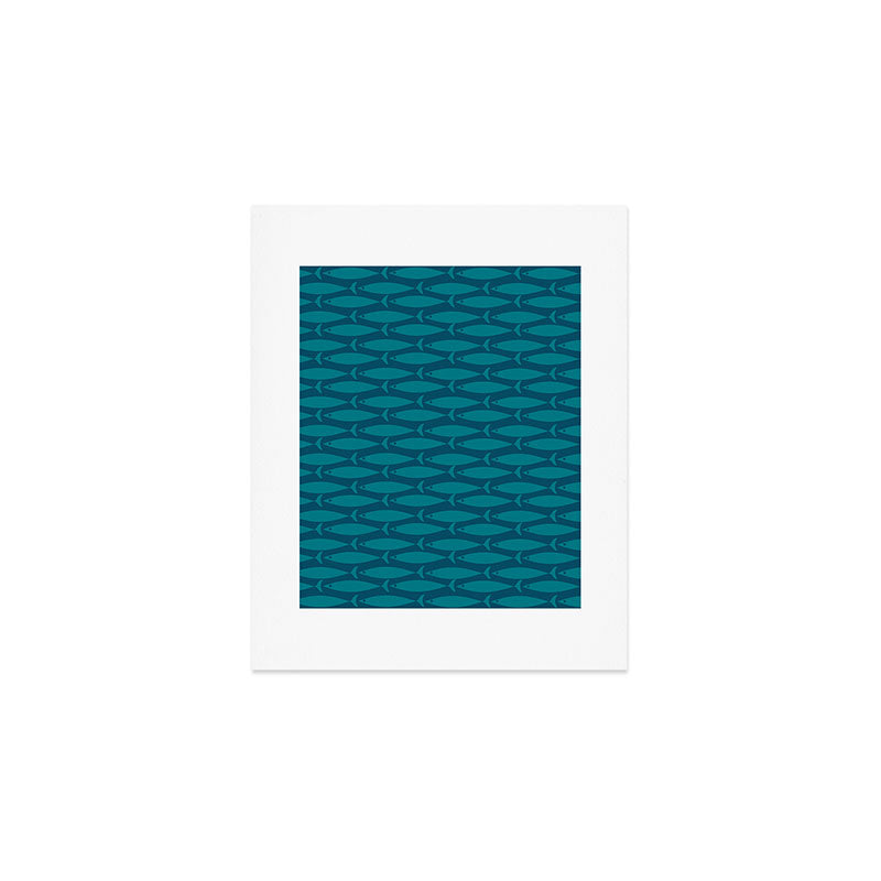 Mid Century Modern Fish Minimalist Geo Pattern in Teal Blue Art Print Gallery Image 1