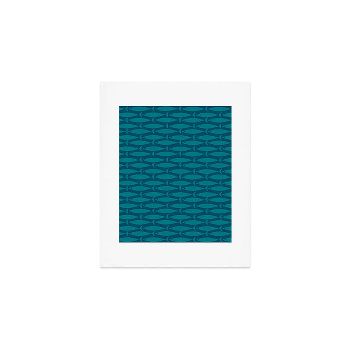 Mid Century Modern Fish Minimalist Geo Pattern in Teal Blue Art Print Gallery Image 1