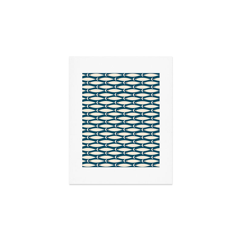 Mid Century Modern Fish Minimalist Geo Pattern Teal Orange Cream Art Print Gallery Image 1