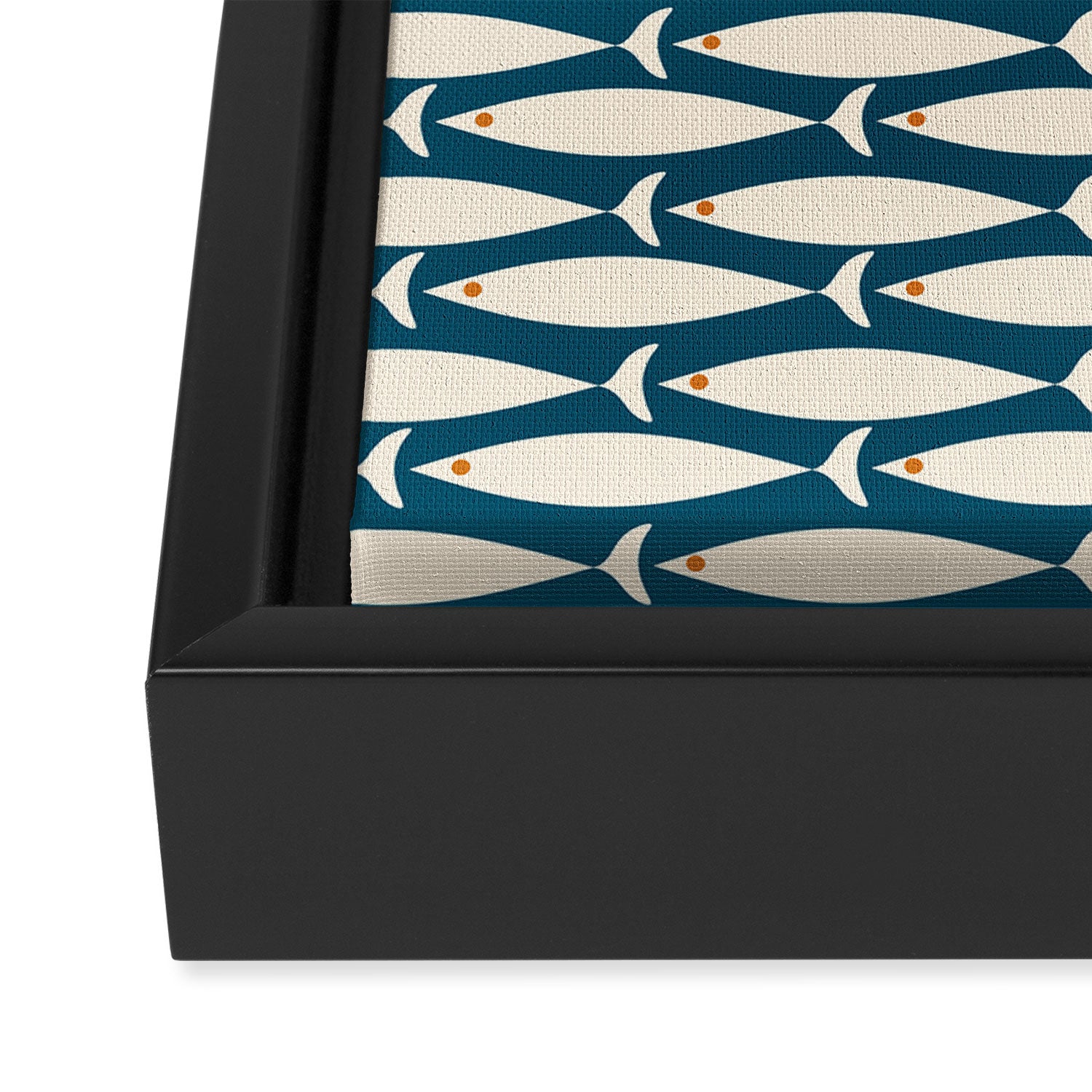 Mid Century Modern Fish Minimalist Geo Pattern Teal Orange Cream Framed Canvas Print Gallery Image 3
