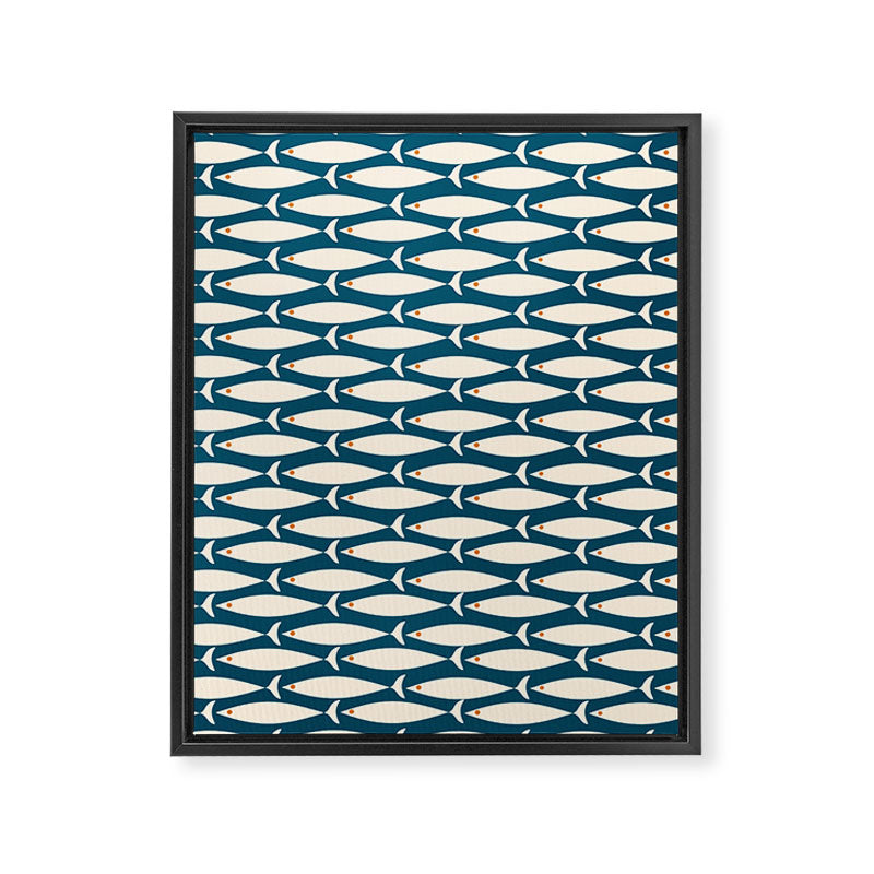 Mid Century Modern Fish Minimalist Geo Pattern Teal Orange Cream Framed Canvas Print Gallery Image 8