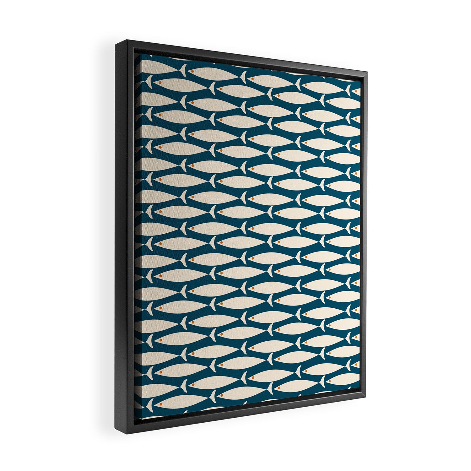 Mid Century Modern Fish Minimalist Geo Pattern Teal Orange Cream Framed Canvas Print Gallery Image 2