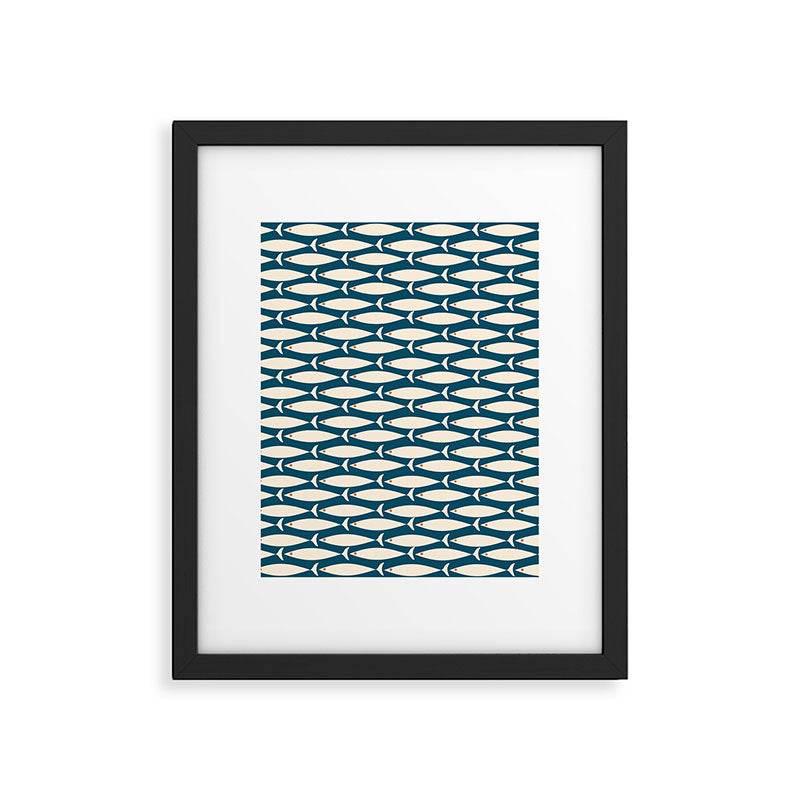 Mid Century Modern Fish Minimalist Geo Pattern Teal Orange Cream Framed Art Print Gallery Image 6
