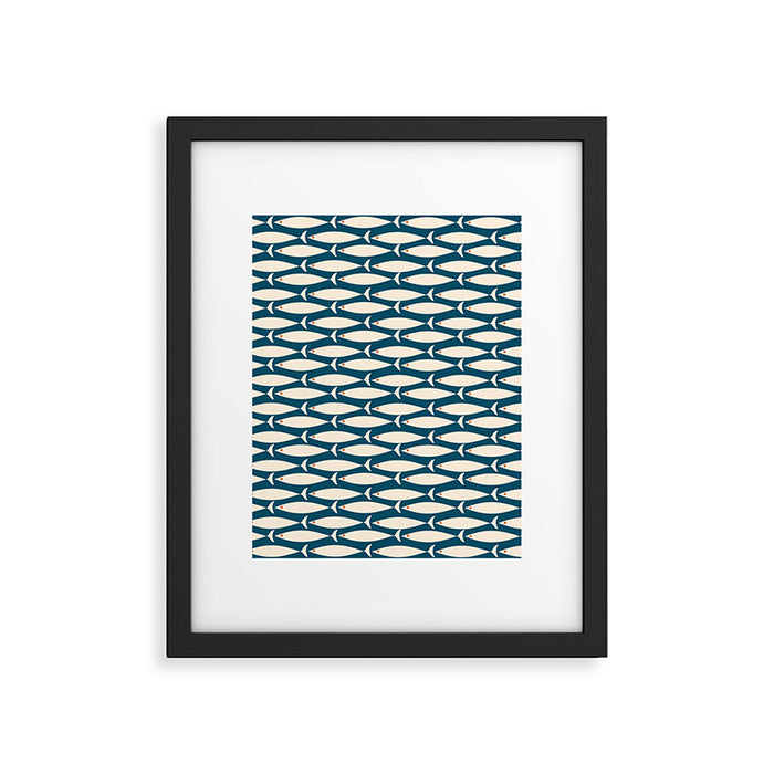 Mid Century Modern Fish Minimalist Geo Pattern Teal Orange Cream Framed Art Print Gallery Image 1