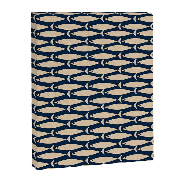 Mid Century Modern Fish Minimalist Pattern in Mid Mod Navy Blue and Beige Canvas Print Gallery Image 1