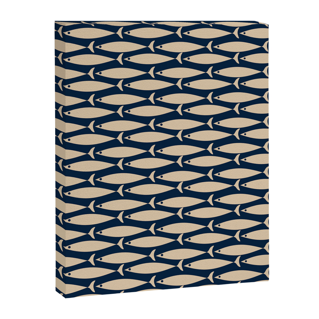 Mid Century Modern Fish Minimalist Pattern in Mid Mod Navy Blue and Beige Canvas Print Gallery Image 8