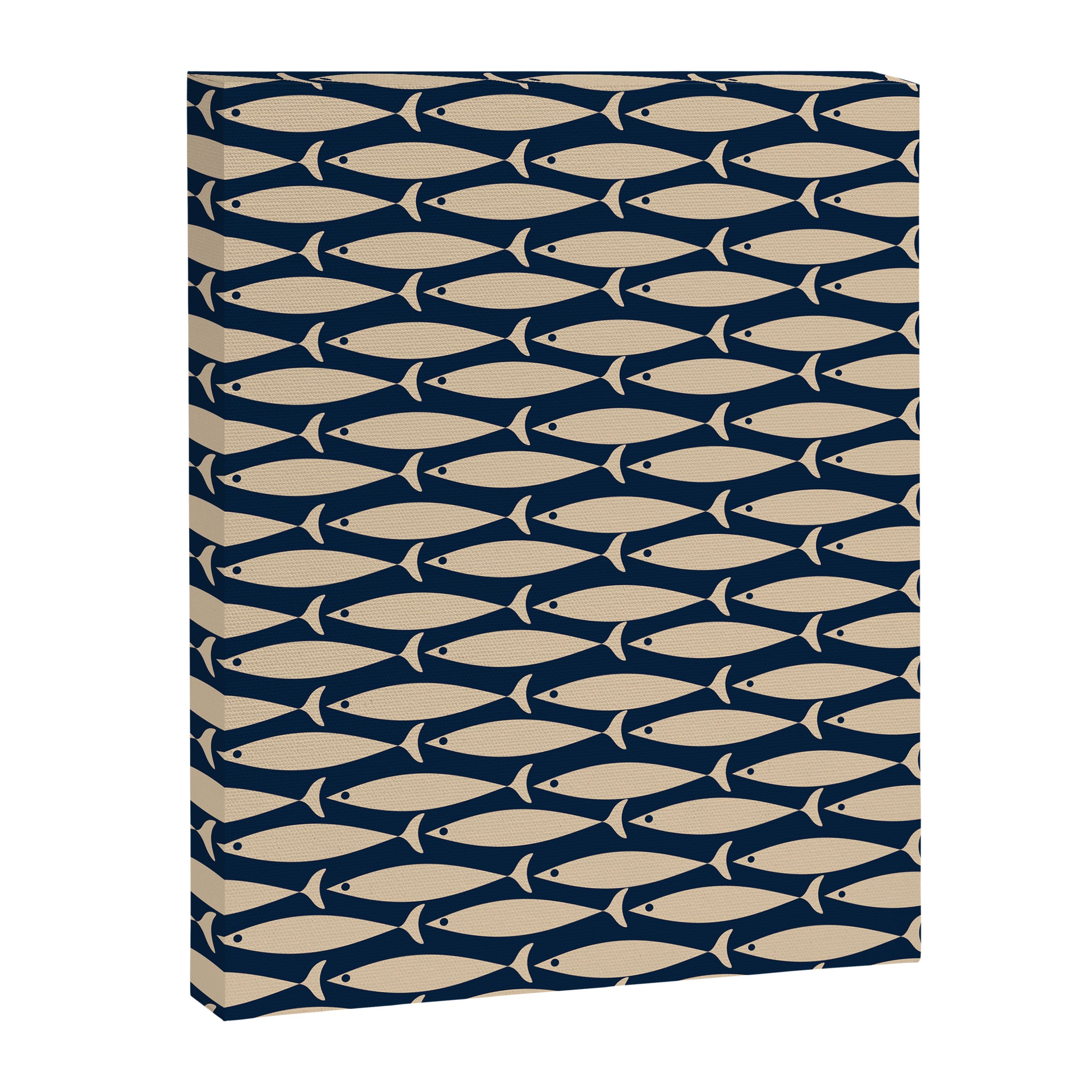 Mid Century Modern Fish Minimalist Pattern in Mid Mod Navy Blue and Beige Canvas Print Gallery Image 8