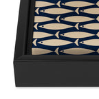 Mid Century Modern Fish Minimalist Pattern in Mid Mod Navy Blue and Beige Framed Canvas Print Gallery Image 3