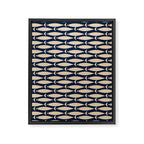 Mid Century Modern Fish Minimalist Pattern in Mid Mod Navy Blue and Beige Framed Canvas Print Gallery Image 8