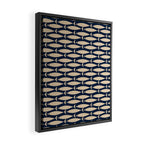 Mid Century Modern Fish Minimalist Pattern in Mid Mod Navy Blue and Beige Framed Canvas Print Gallery Image 2