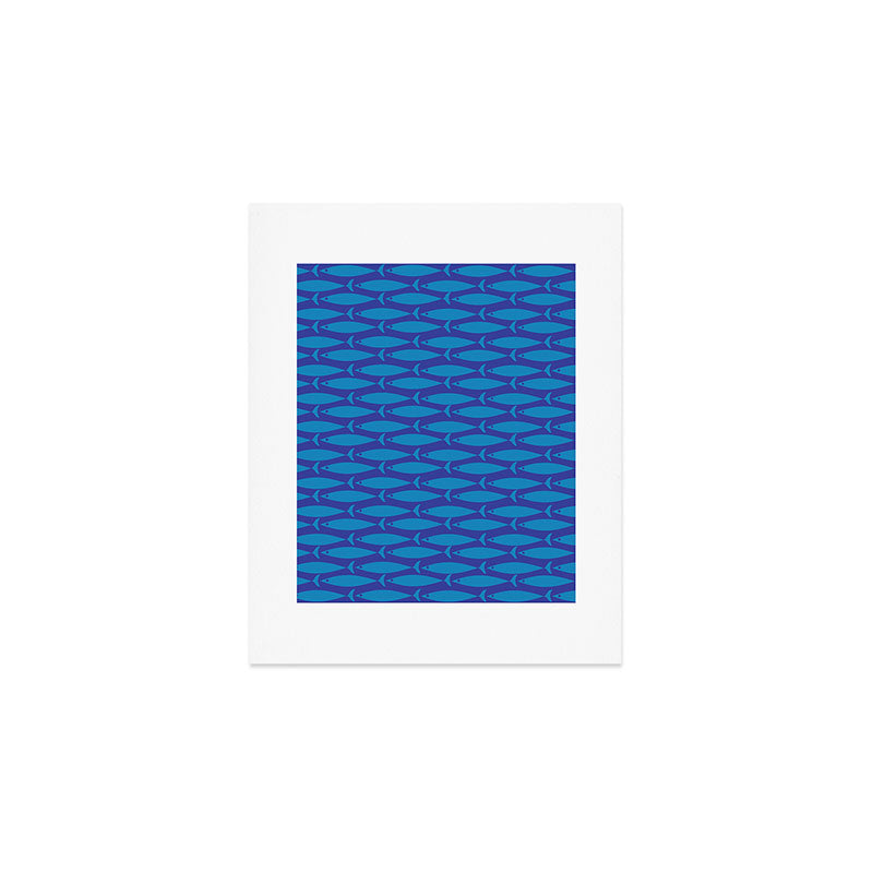 Mid Century Modern Fish Pattern in Double Blue Art Print Gallery Image 1