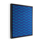 Mid Century Modern Fish Pattern in Double Blue Framed Canvas Print Gallery Image 2
