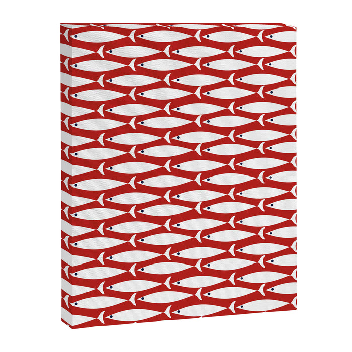 Mid Century Modern Fish Pattern in Red, White, and Nautical Navy Blue Canvas Print Gallery Image 1