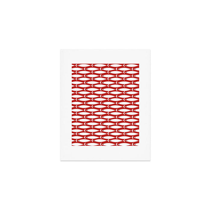 Mid Century Modern Fish Pattern in Red, White, and Nautical Navy Blue Art Print Gallery Image 1