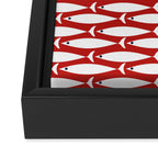Mid Century Modern Fish Pattern in Red, White, and Nautical Navy Blue Framed Canvas Print Gallery Image 3