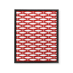 Mid Century Modern Fish Pattern in Red, White, and Nautical Navy Blue Framed Canvas Print Gallery Image 8