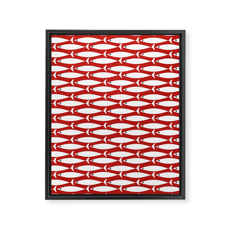 Mid Century Modern Fish Pattern in Red, White, and Nautical Navy Blue Framed Canvas Print Gallery Image 8