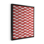 Mid Century Modern Fish Pattern in Red, White, and Nautical Navy Blue Framed Canvas Print Gallery Image 2