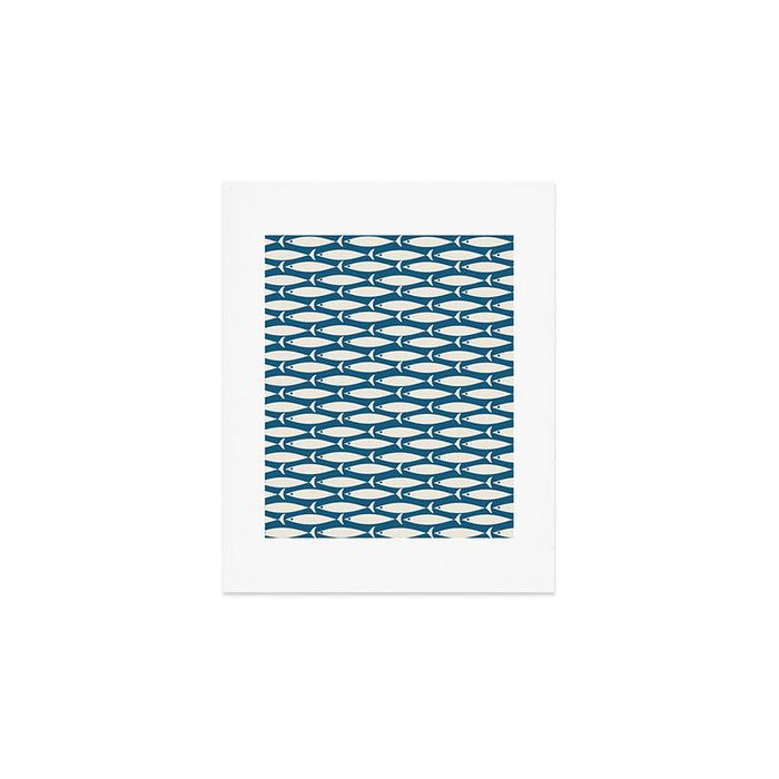 Mid Century Modern Fish Pattern in Teal Blue and Cream Art Print Gallery Image 1