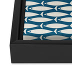 Mid Century Modern Fish Pattern in Teal Blue and Cream Framed Canvas Print Gallery Image 3