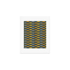 Mid Century Modern Fish Stripes Pattern in Light Mustard, Dark Mustard, Grey, and Navy Blue Art Print Gallery Image 1