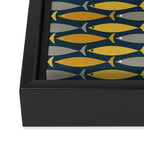Mid Century Modern Fish Stripes Pattern in Light Mustard, Dark Mustard, Grey, and Navy Blue Framed Canvas Print Gallery Image 3