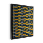 Mid Century Modern Fish Stripes Pattern in Light Mustard, Dark Mustard, Grey, and Navy Blue Framed Canvas Print Gallery Image 2