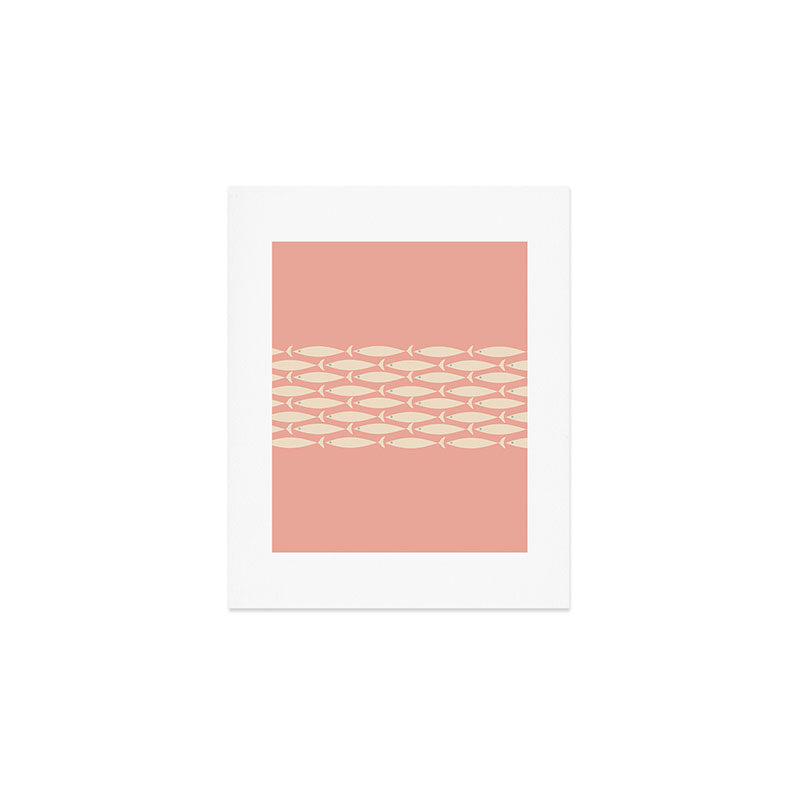 Mid Century Modern Fish Stripe Minimalist Pattern in Soft Blush Pink and Cream Art Print Gallery Image 1