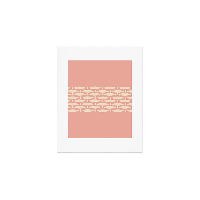 Mid Century Modern Fish Stripe Minimalist Pattern in Soft Blush Pink and Cream Art Print Gallery Image 1